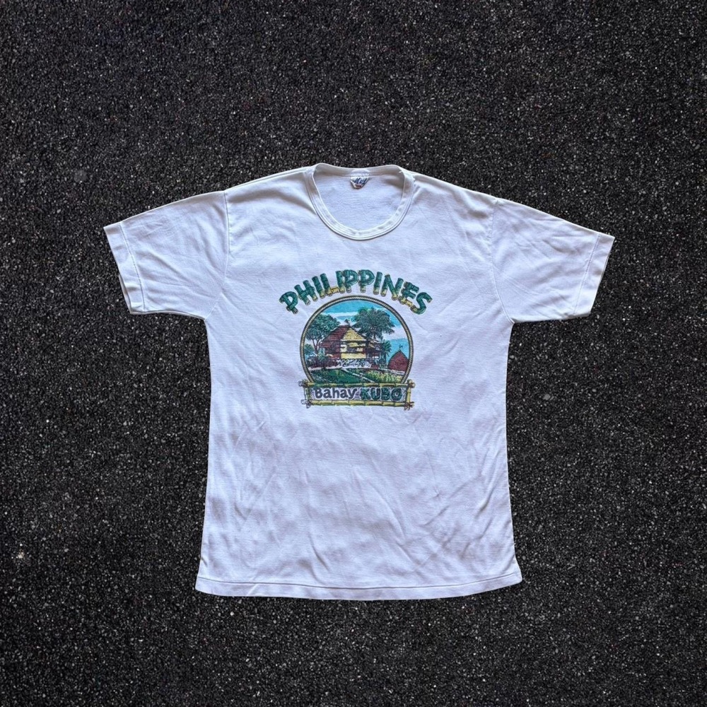 Vintage 80s Philippines Bahay Kubo T-Shirt White Graphic Souvenir